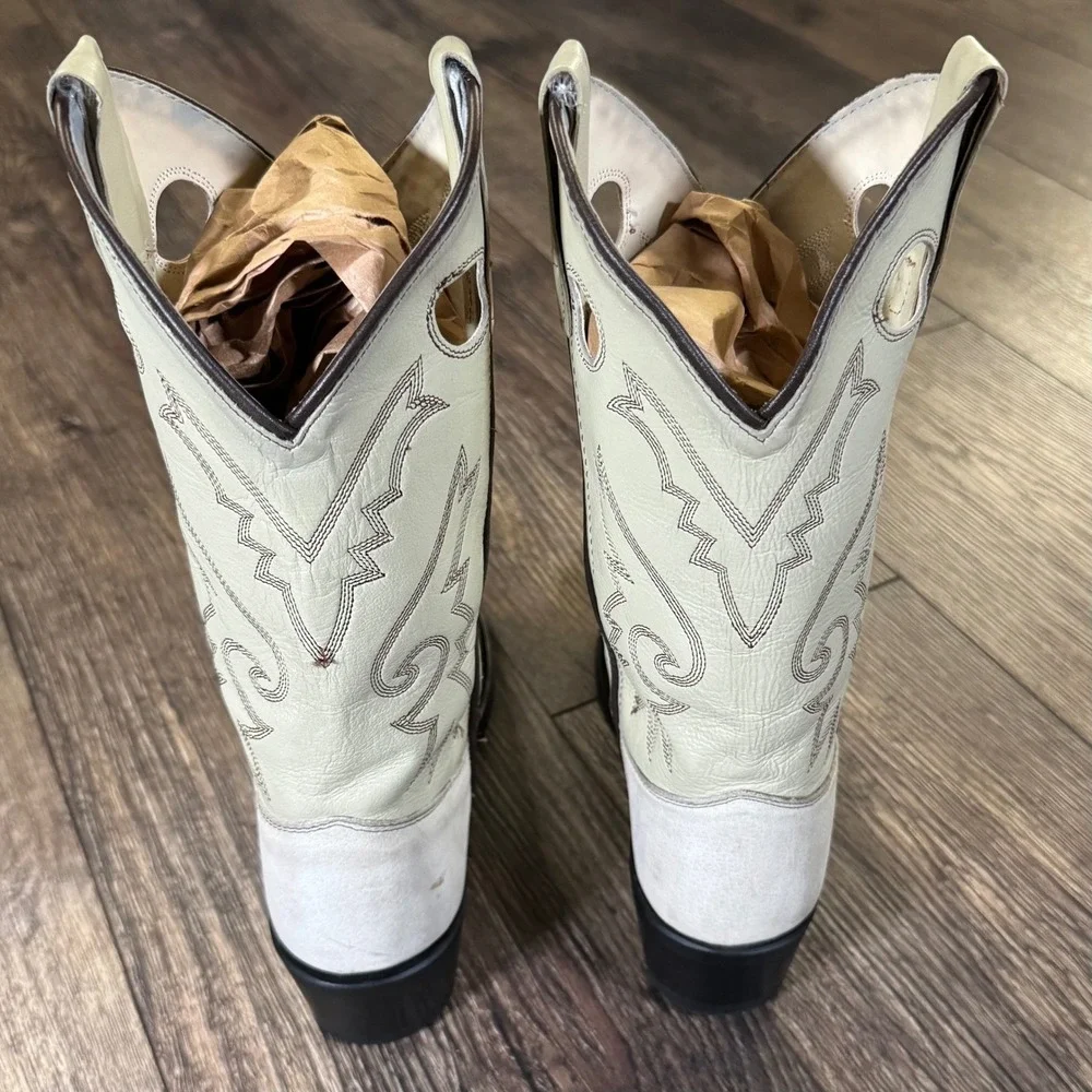 Old West Unisex Toddler Western Cowboy Boots Cream Brown Leather‎ Size 045